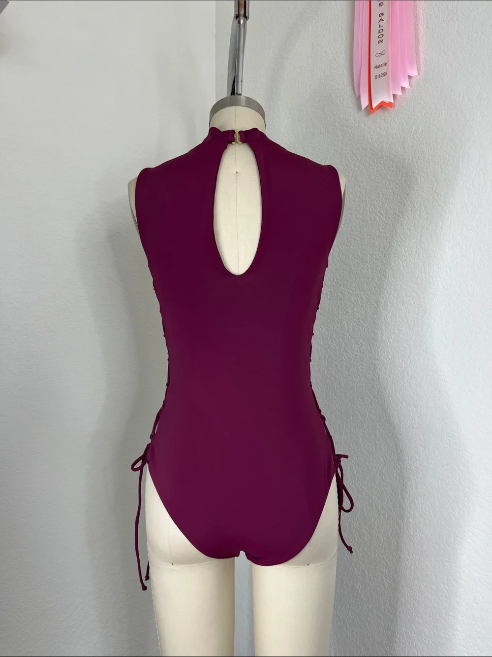 Siempre Golden High Neck Caged One Piece Swimsuit Keyhole Back